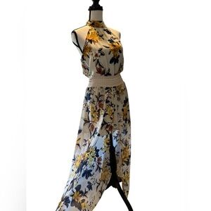 Gypsies & Moondust Floral Halter Maxi Romper  - Yellow and Blue‎ size small